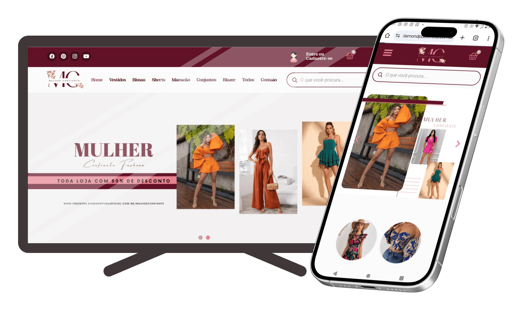 Plataforma de e-commerce moderna e otimizada para conversões, com design responsivo, integração de pagamento seguro e experiência de compra intuitiva.